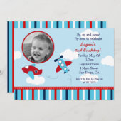 飛行機の飛行士の写真の誕生日の招待状 招待状 (正面/裏面)