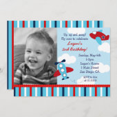 飛行機の飛行士の男の子の写真の誕生日の招待状 招待状 (正面/裏面)