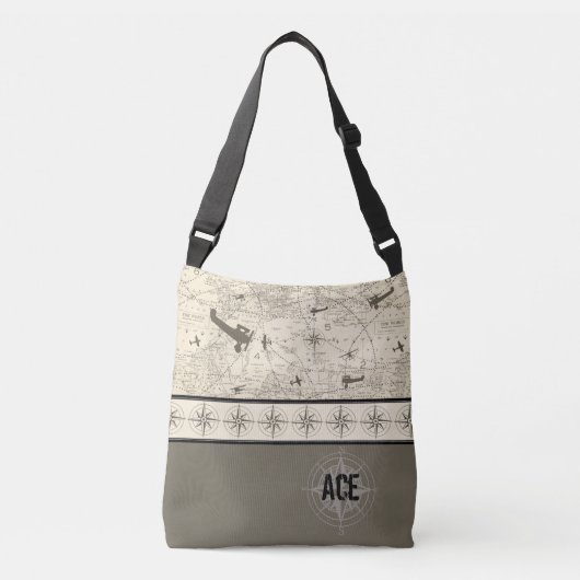 飛行機の飛行経路 クロスボディバッグ (正面)