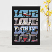 飛行機の飛行、写真のコラージュ、航空、かっこいい カード (黄色い花)