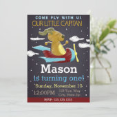 飛行機の黒板誕生日招待状(青) 招待状 (スタンド正面)