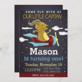 飛行機の黒板誕生日招待状(青) 招待状 (正面/裏面)