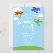 飛行機の1歳誕生日かわいい男の子の招待状 招待状 (正面)