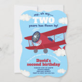 飛行機の2年間が少年の2歳の誕生日に飛ぶ 招待状 (正面)