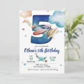 飛行機の5歳誕生日招待状 - 飛行機をテーマにしたパーティー 招待状 (スタンド正面)