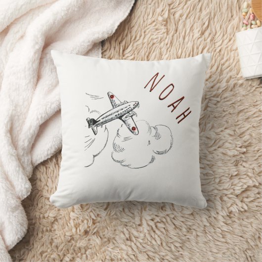 飛行機は子供の枕ヴィンテージの名前を曇らせます クッション (ブランケット)