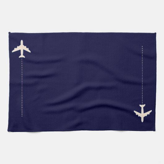 飛行機を一列に乗せて移動点々のあるする キッチンタオル (横)