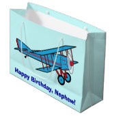 飛行機を持つハッピーバースデーの甥 ラージペーパーバッグ (正面アングル)