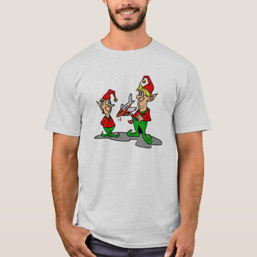 飛行機を絵を描いている小妖精や小人 Tシャツ (正面)
