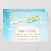 *~*飛行機イン曇りスカイボーイベビーシャワー招待状 招待状 (正面/裏面)