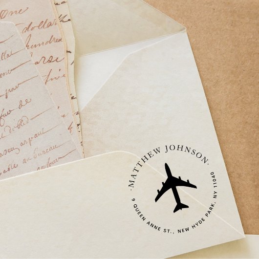 飛行機エレガントラウンド名前をカスタムする差出人住所 セルフインキングスタンプ