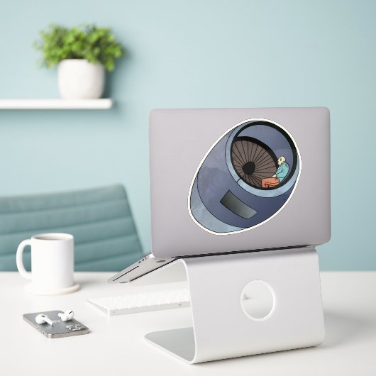 飛行機エンジン昼寝 シール (デスク上のノートパソコン)