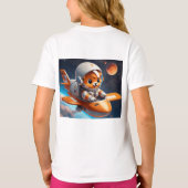 飛行機オレンジ飛んでいるとグレーの可愛い宇宙飛行士 Tシャツ (裏面)