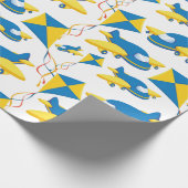 飛行機カラフルと凧のキッズパターン ラッピングペーパー (角)