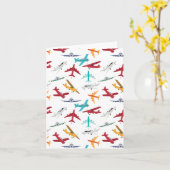 飛行機カラフルの模様 カード (黄色い花)