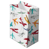 飛行機カラフルの模様 ミディアムペーパーバッグ (裏面アングル)