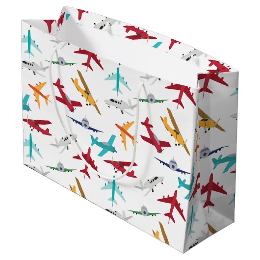 飛行機カラフルの模様 ラージペーパーバッグ (裏面アングル)