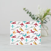 飛行機カラフルの模様 箔シーズンポストカード (立ち正面)