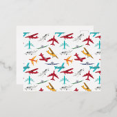 飛行機カラフルの模様 箔シーズンポストカード (正面/裏面)