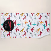 飛行機カラフルパターン名前をカスタムする ビーチタオル (正面)