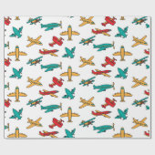 飛行機カラフルパターン白い背景 ラッピングペーパー (フラット)