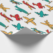 飛行機カラフルパターン白い背景 ラッピングペーパー (角)