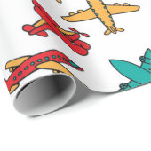 飛行機カラフルパターン白い背景 ラッピングペーパー (ロールコーナー)