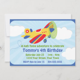 飛行機カラフル誕生日パーティー 招待状