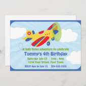 飛行機カラフル誕生日パーティー 招待状 (正面/裏面)