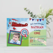 飛行機キッズフォト1st誕生日パーティの招待状 招待状 (スタンド正面)