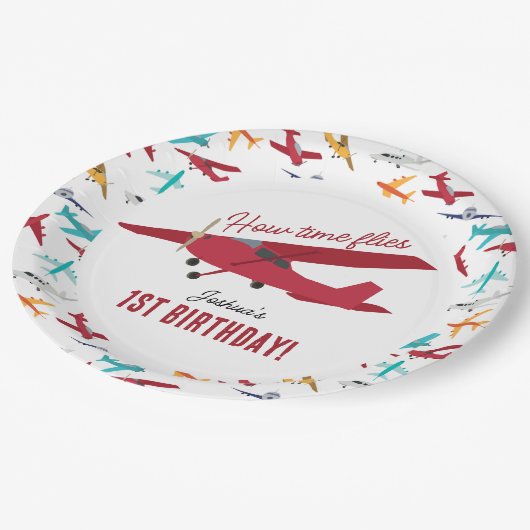 飛行機キッズ1st誕生日パーティータイムフライ ペーパープレート (アングル)