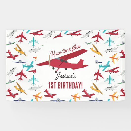 飛行機キッズ1st誕生日パーティータイムフライ 横断幕 (横)