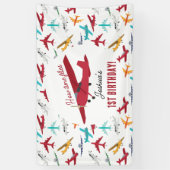 飛行機キッズ1st誕生日パーティータイムフライ 横断幕 (縦)