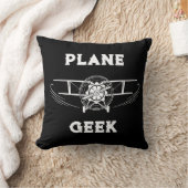 飛行機ギークタイポグラフィと飛行機,ブラック,シンプル クッション (ブランケット)