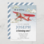 飛行機クラシックヴィンテージ誕生日パーティーへの招待 招待状 (正面/裏面)
