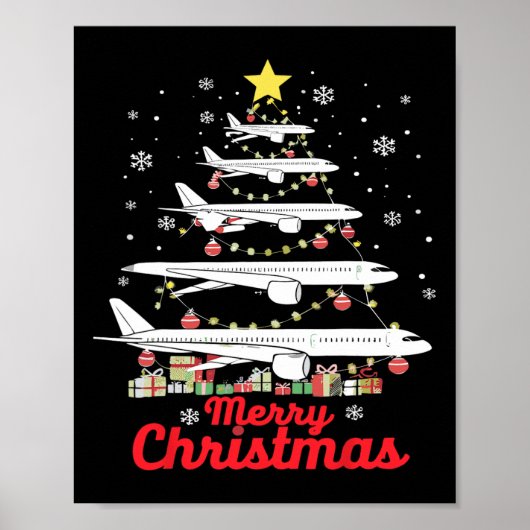 飛行機クリスマスツリーメリークリスマス最も好き ポスター (正面)