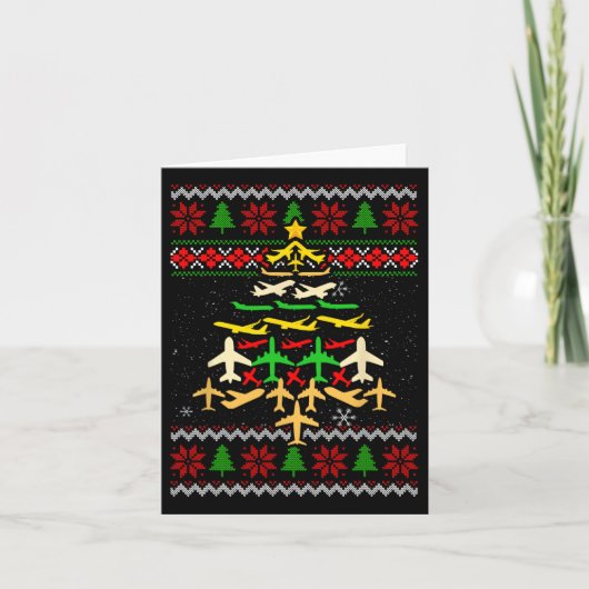 飛行機クリスマスツリー醜いクリスマススセーターDecorati カード (正面)