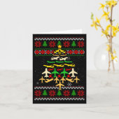 飛行機クリスマスツリー醜いクリスマススセーターDecorati カード (黄色い花)