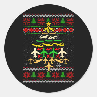 飛行機クリスマスツリー醜いクリスマススセーターDecorati ラウンドシール