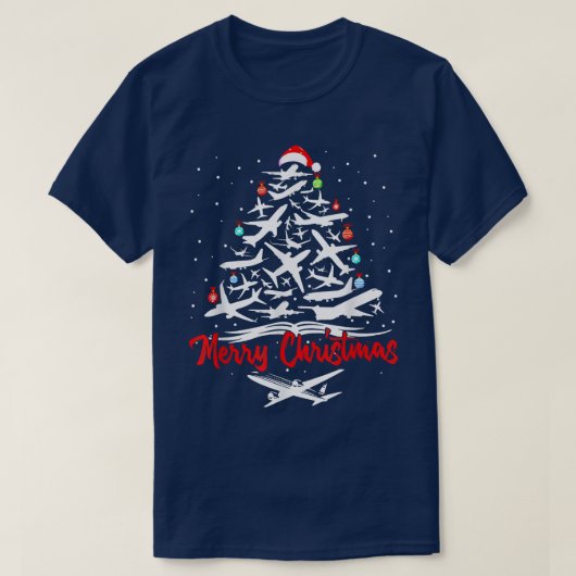 飛行機クリスマスツリー Tシャツ (デザイン正面)