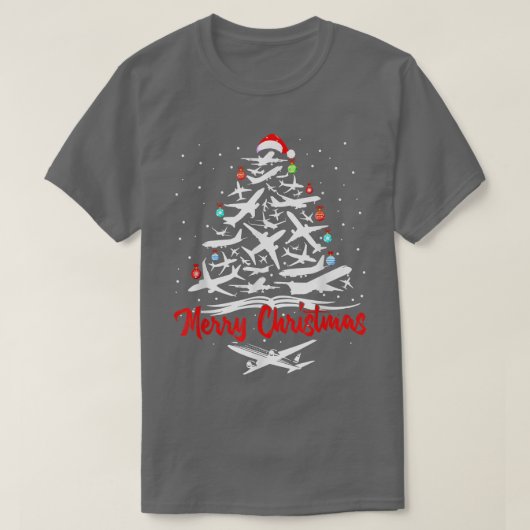 飛行機クリスマスツリー Tシャツ (デザイン正面)