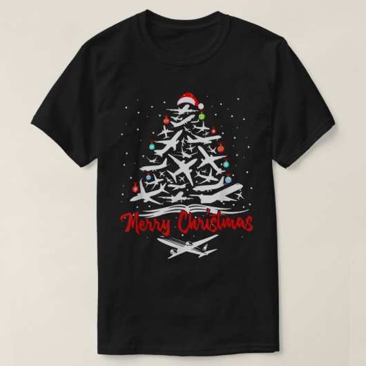 飛行機クリスマスツリーTシャツ Tシャツ (デザイン正面)