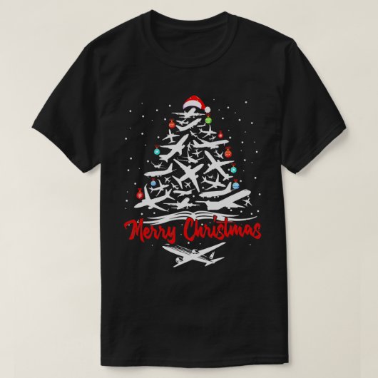 飛行機クリスマスツリーTシャツ Tシャツ (デザイン正面)