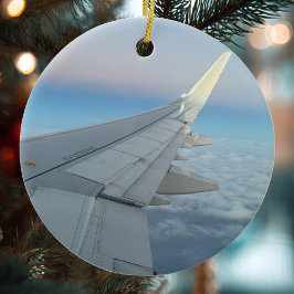 飛行機クール写真、メリークリスマス、パーソナライズ セラミックオーナメント