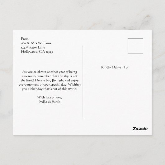 飛行機クール&湖の写真、おもしろい航空誕生日 ポストカード (裏面)