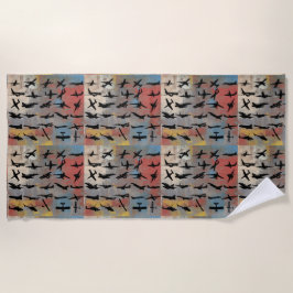 飛行機シルエット ビーチタオル