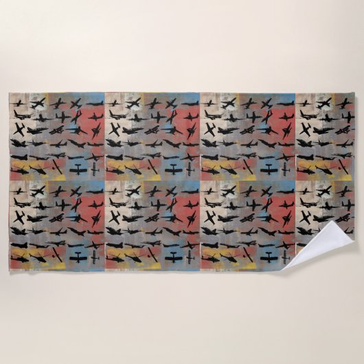 飛行機シルエット ビーチタオル (正面)