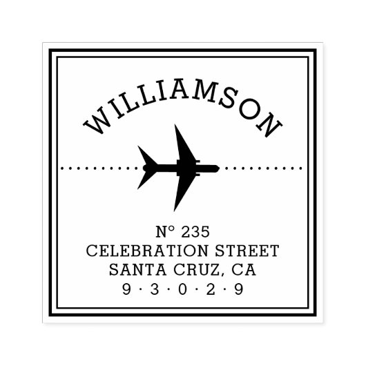 飛行機シルエット |家族の名前と差出人住所 ラバースタンプ (インプリント)