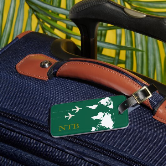 飛行機スタイリッシュ旅行モノグラムのハンターグリーン ラゲッジタグ (正面インサイチュ3)