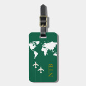 飛行機スタイリッシュ旅行モノグラムのハンターグリーン ラゲッジタグ (正面縦)